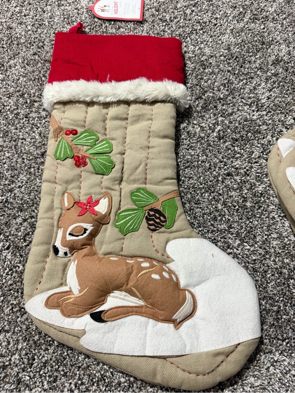 Pottery Barn kids Christmas Deer Appliqué Stocking with Red Cuff
